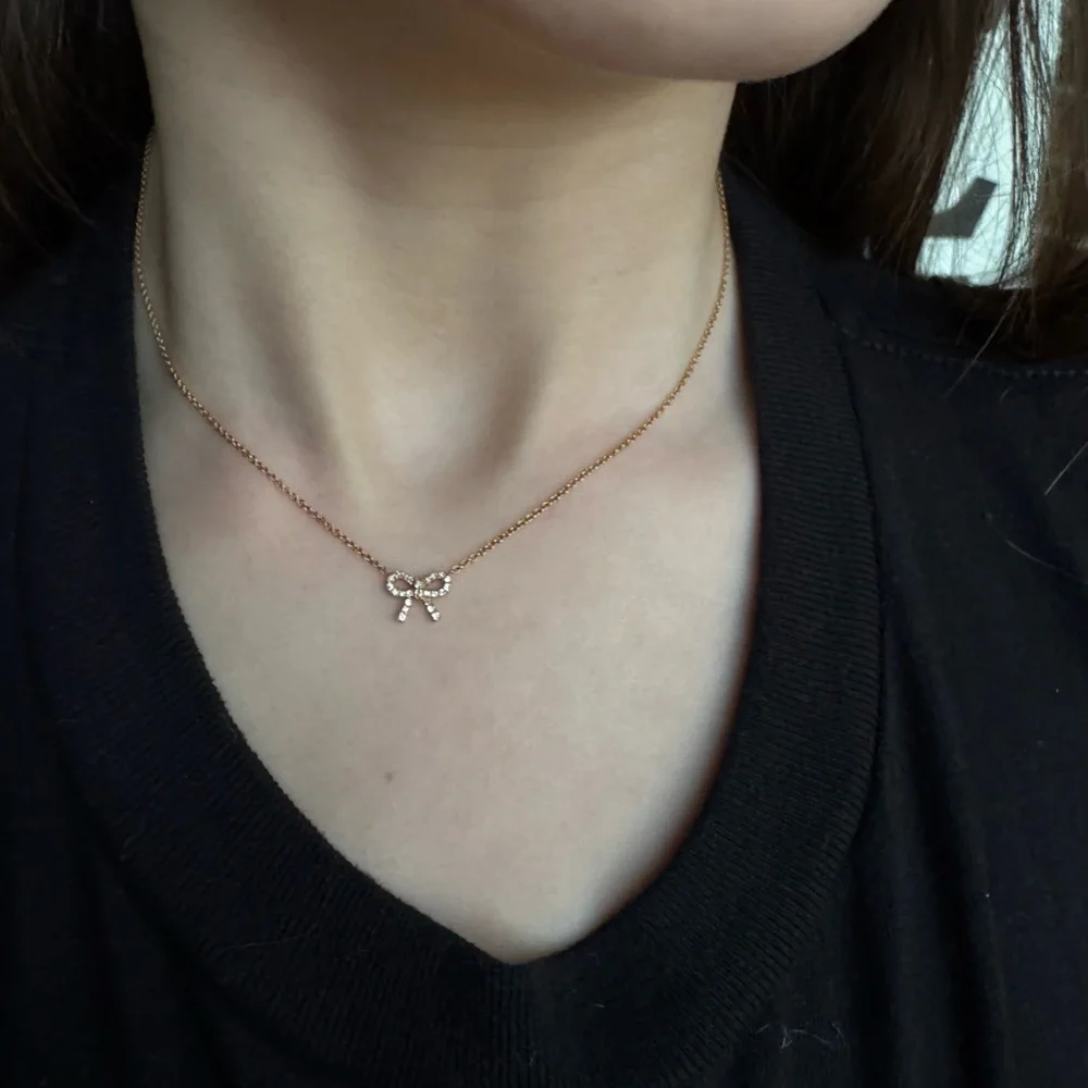 14k Yellow Gold and Diamond Bow Necklace